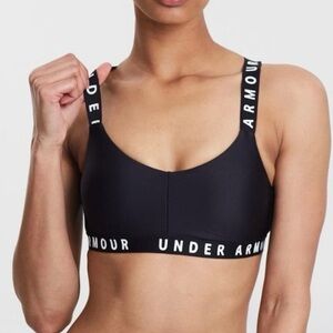 UNDER ARMOUR Black White Wordmark Strappy Sportlette Active‎ Sports Bra Size M